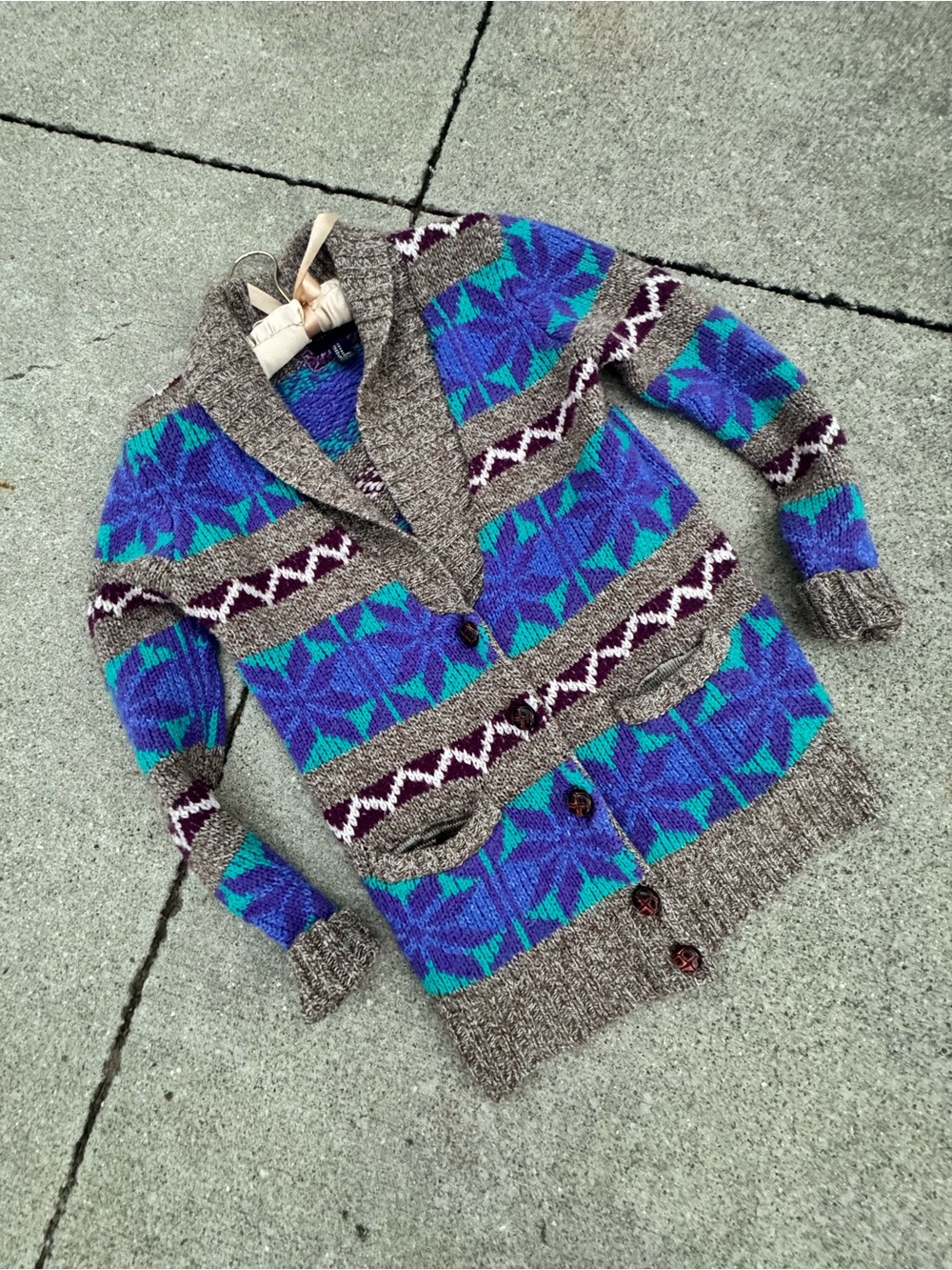 Forever 21 womens Shawl Collar Cardigan - Blue, Teal & Brown
